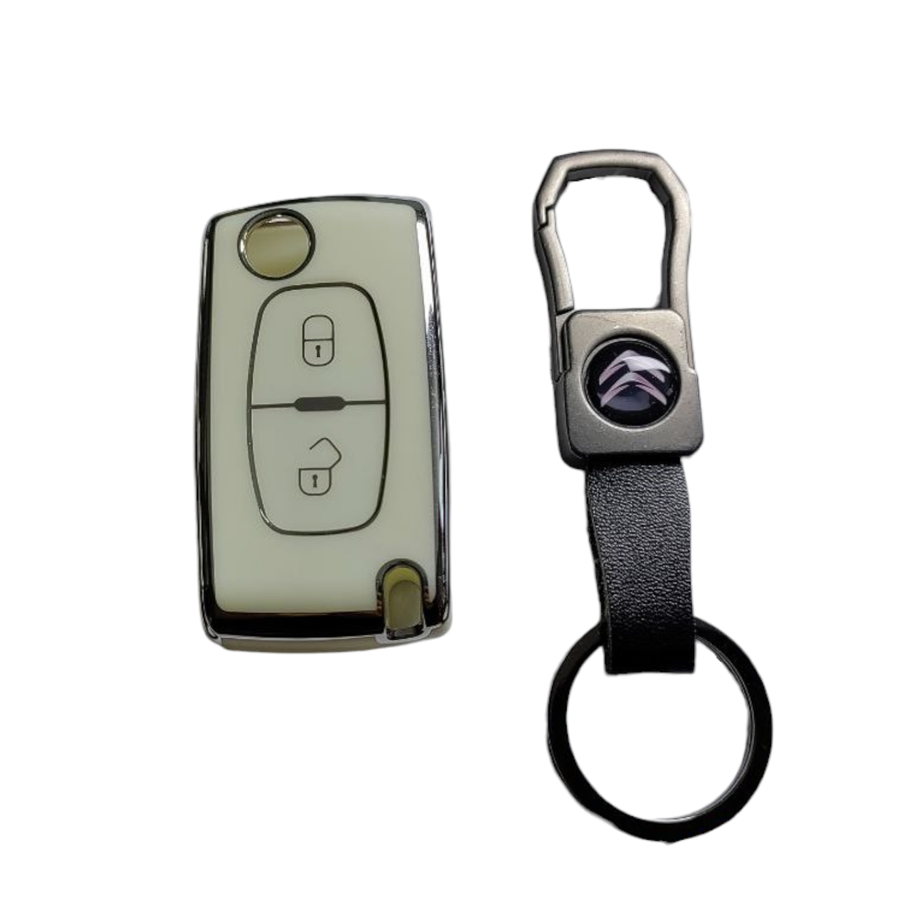 Чехол для ключа Citroen с брелоком ТПУ Белый (2365284609)
