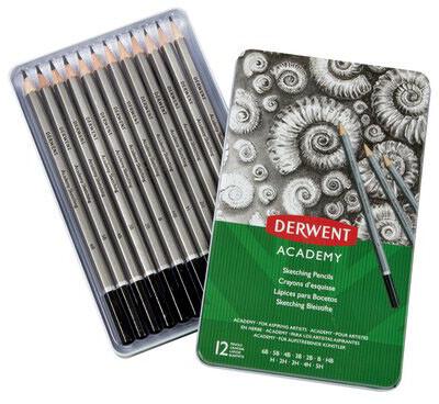 Набір чорнографітних олівців Derwent Academy Sketching 6B-5H металева коробка 12 шт. (2301946)