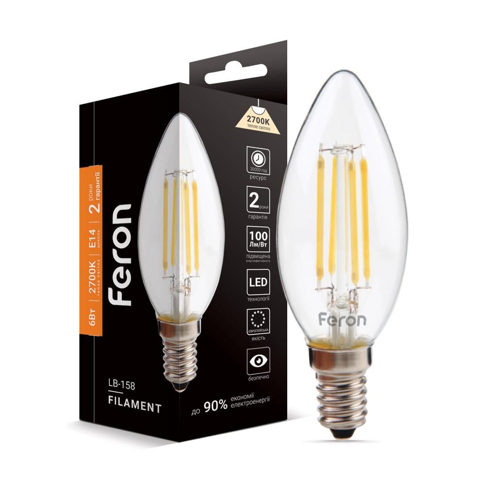 Світлодіодна лампа Feron Filament LB-158 6 Вт E14 2700K (14824)