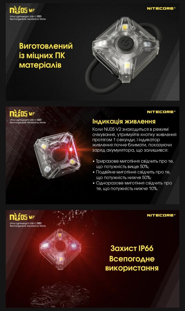 Фонарь налобный/велосипедный маяк Nitecore NU05 KIT V2 2в1 (011403) - фото 3