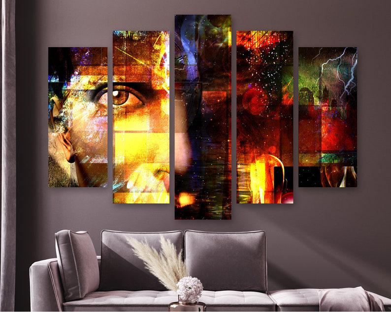 Модульная картина KIL Art Абстракция загадочное лицо на холсте из пяти частей 187x119 см (M51_XL_206)