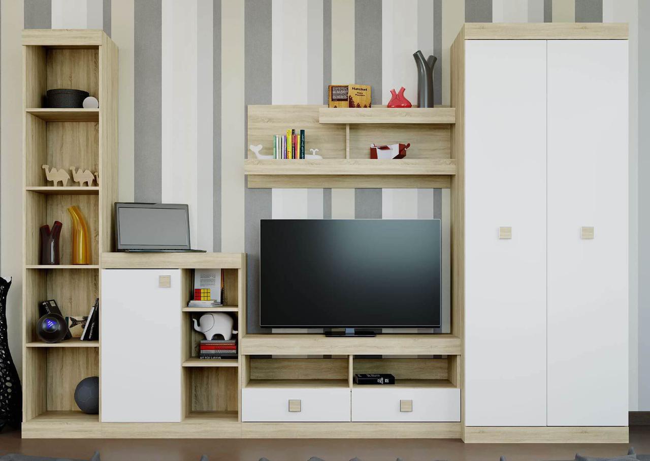 Вітальня Еверест Соната 5 300х38х205 см Дуб сонома/Білий (23564183)