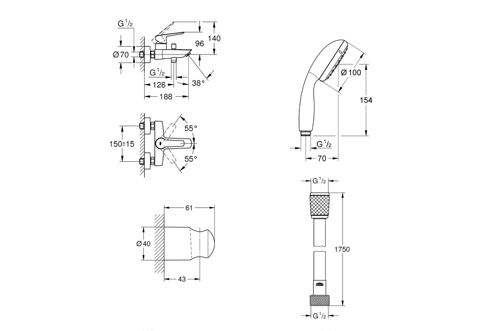 Смеситель для ванны Grohe QuickFix Start UA30330701 Black (374041) - фото 10