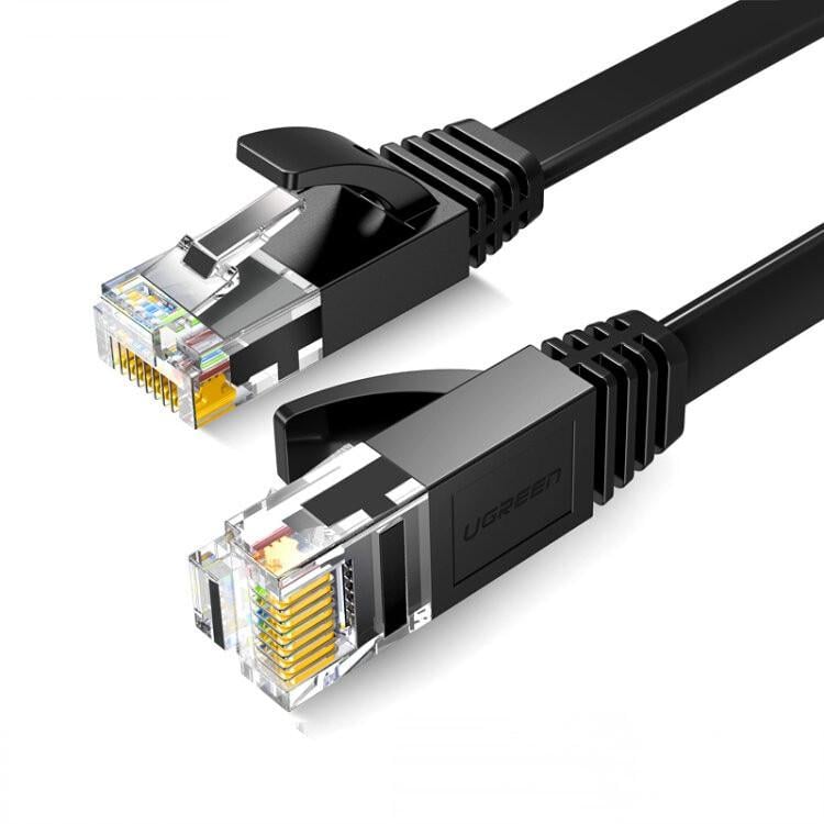 Патч корд Ugreen сетевой кабель 1000 Mбит/с Ethernet RJ45 Cat 6 плоский 3 м Black (NW102)