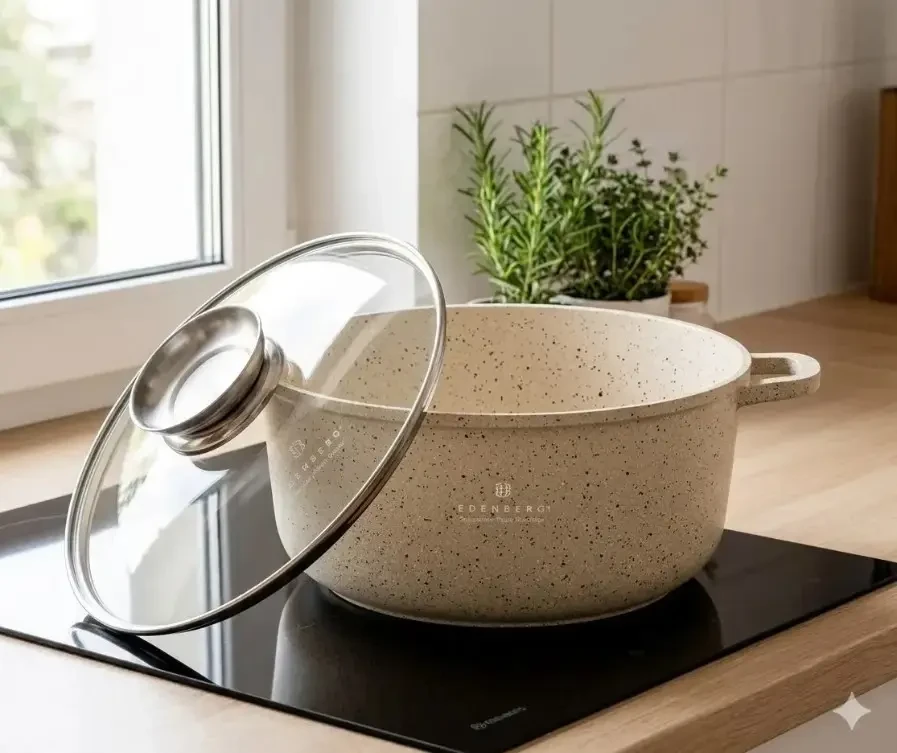 Кастрюля-казан Edenberg 6,8 л с мраморным антипригарным покрытием и крышкой (EB-3955)