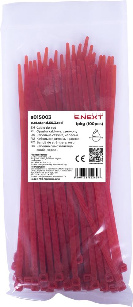 Стяжка-хомут кабельная E.NEXT e.ct.stand.60.3.red нейлон 60х3 мм 100 шт. Красный (s015003)