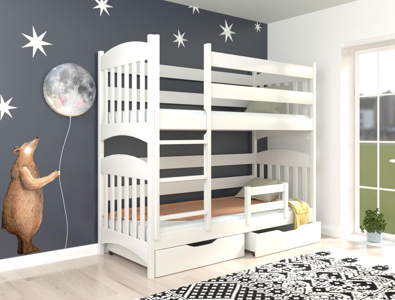 Кровать двухъярусная Luna Мелисса из натурального дерева с бортиком и ящиками 90х200 см Белый (38748)