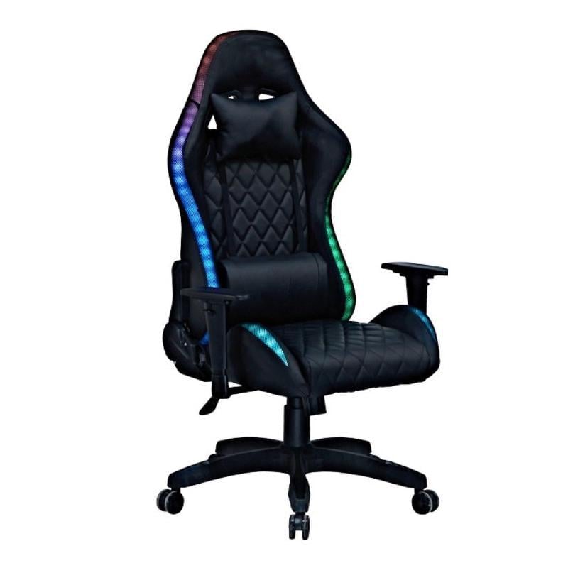 Кресло геймерское компьютерное с RGB-подсветкой/2 эргономичными подушками/регулировкой угла наклона спинки Черный (G400)