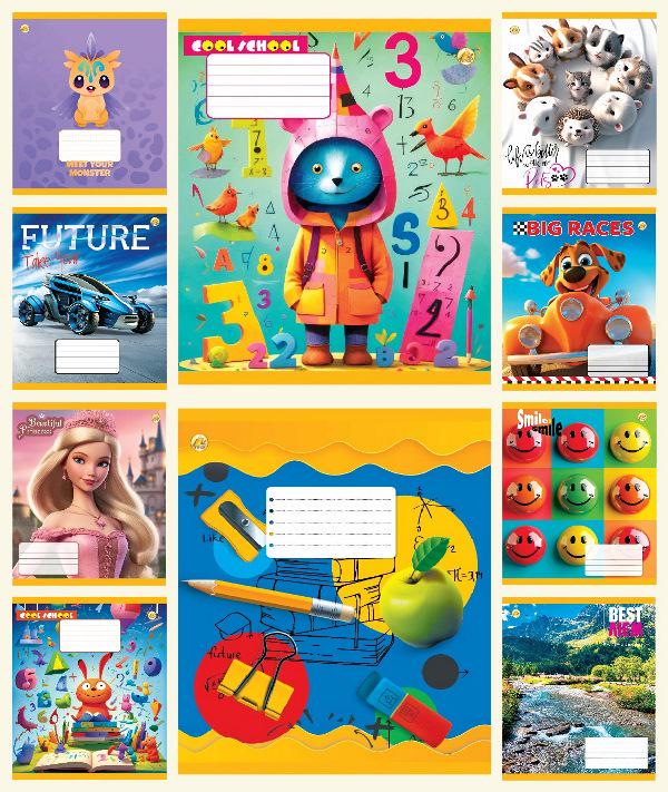 Зошити учнівські Тетрада Мікс 2 в клітинку тверда палітурка 12 арк. 25 шт. (MTT-199142)