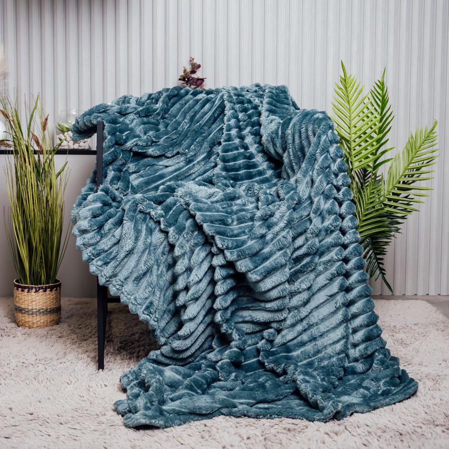 Плед Полоска новый евро Синеватый (10512)