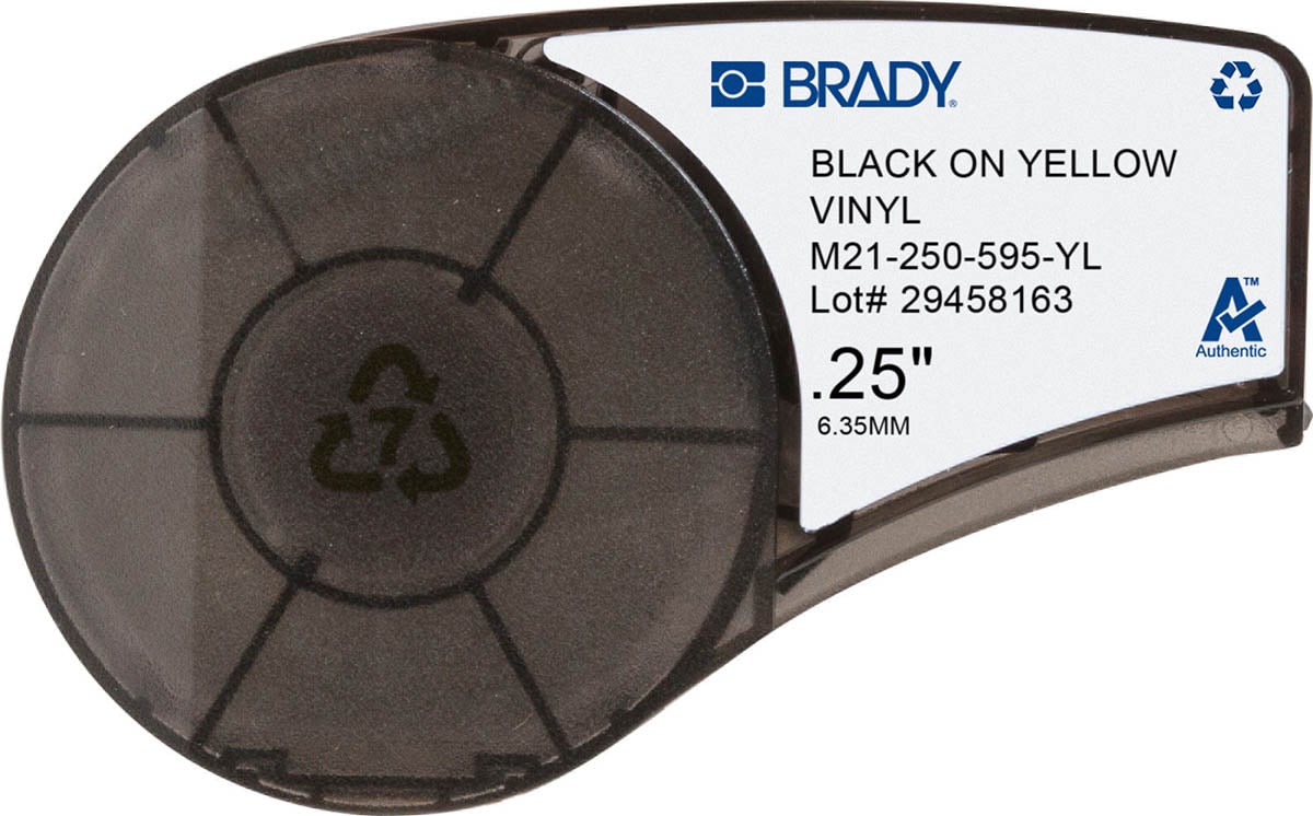 Лента для принтеров этикеток BRADY M21-250-595-YL винил 6,35 мм х 6,4 м Черный на желтом