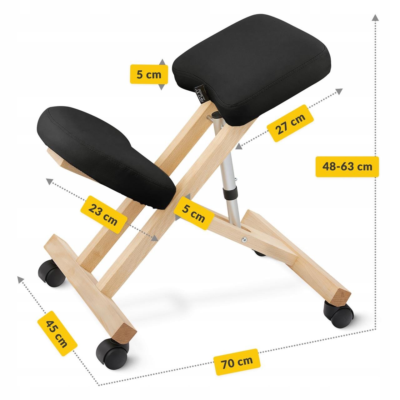 Стілець ортопедичний колінний 4fizjo Pure регульований на коліщатах Black (P-5905973402798) - фото 3