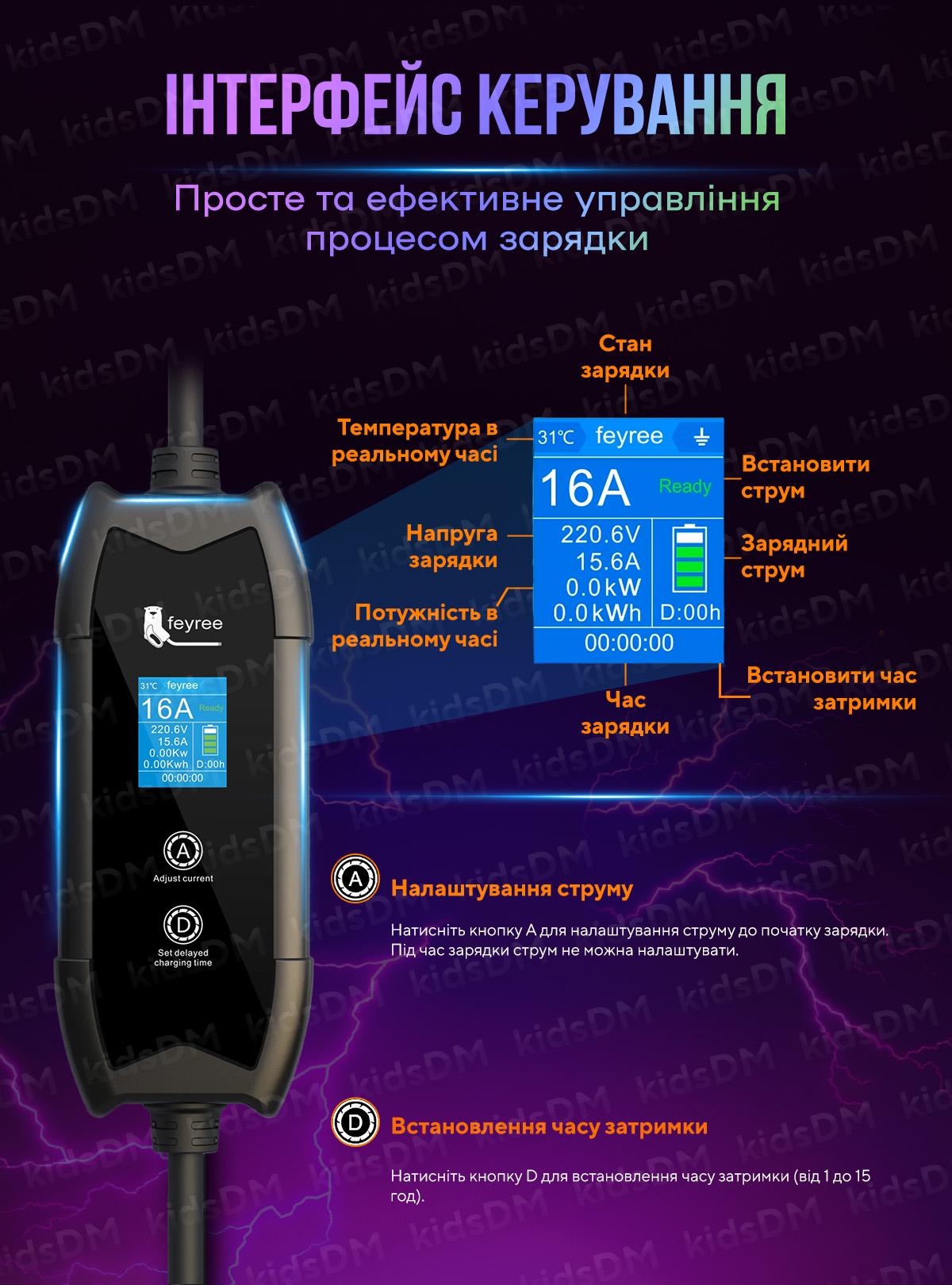Зарядка для електромобіля Type 2 3.5кВт 16А 9683 feyree Чорний (73418) - фото 3
