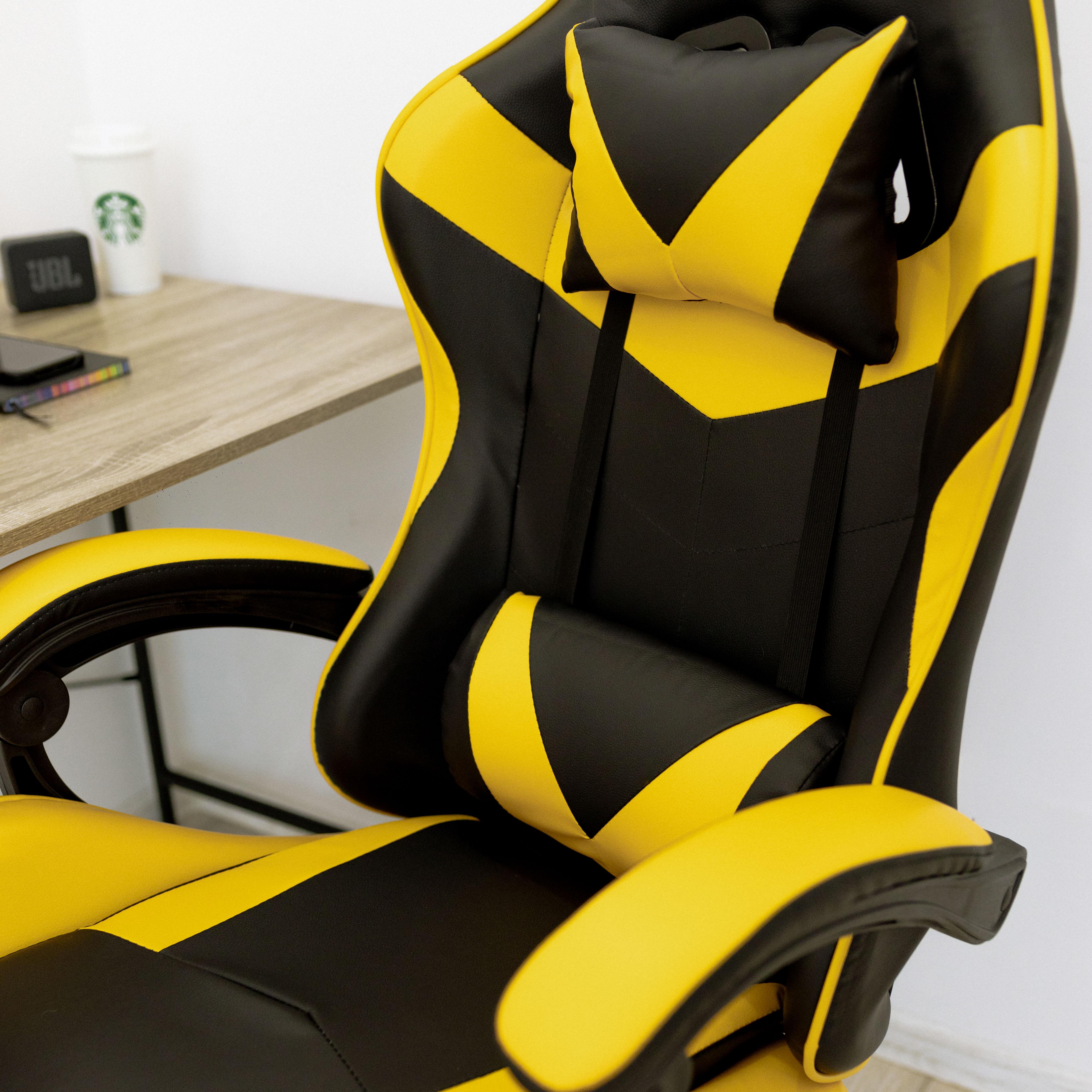 Кресло компьютерное игровое для офиса и дома 4Points GT с подушками и подставкой для ног Черный/Желтый (40044) - фото 7 Кресло компьютерное игровое для офиса и дома 4Points GT с подушками и подставкой для ног Черный/Желтый (40044) - фото 7