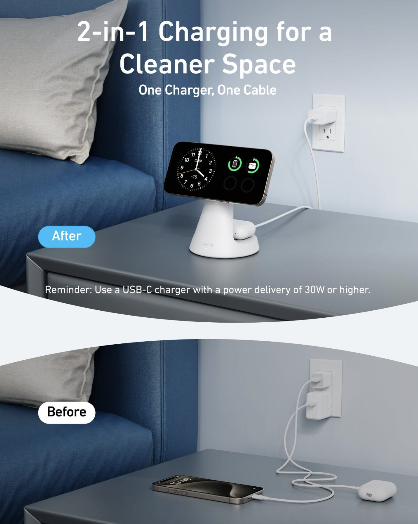 Зарядний пристрій Anker MagGo QI2 15W Wireless Charger 2in1 Dock Stand For iPhone 12-17 Series White - фото 7 Зарядний пристрій Anker MagGo QI2 15W Wireless Charger 2in1 Dock Stand For iPhone 12-17 Series White - фото 7