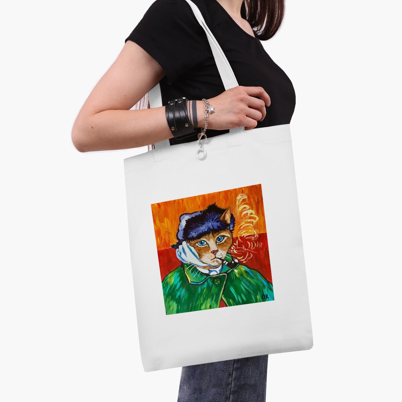 Эко сумка шоппер Vincent van Gogh Cat 41x35 см Белый (9227-2958-WT1)