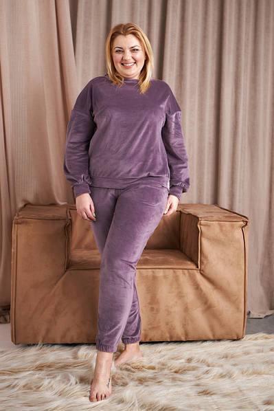 Пижама женская с брюками велюр р. 52 Сиреневый (96754436)