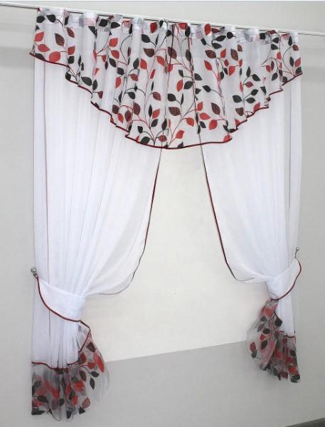 Шторки на кухню шифон 295х170 см Білий/Червоний (00к 59-483) - фото 4