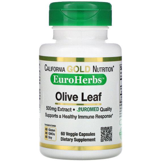 Екстракт оливи California Gold Nutrition Olive Leaf Extract EuroHerbs European Quality 500 мг 60 Veg Caps (CGN01113)