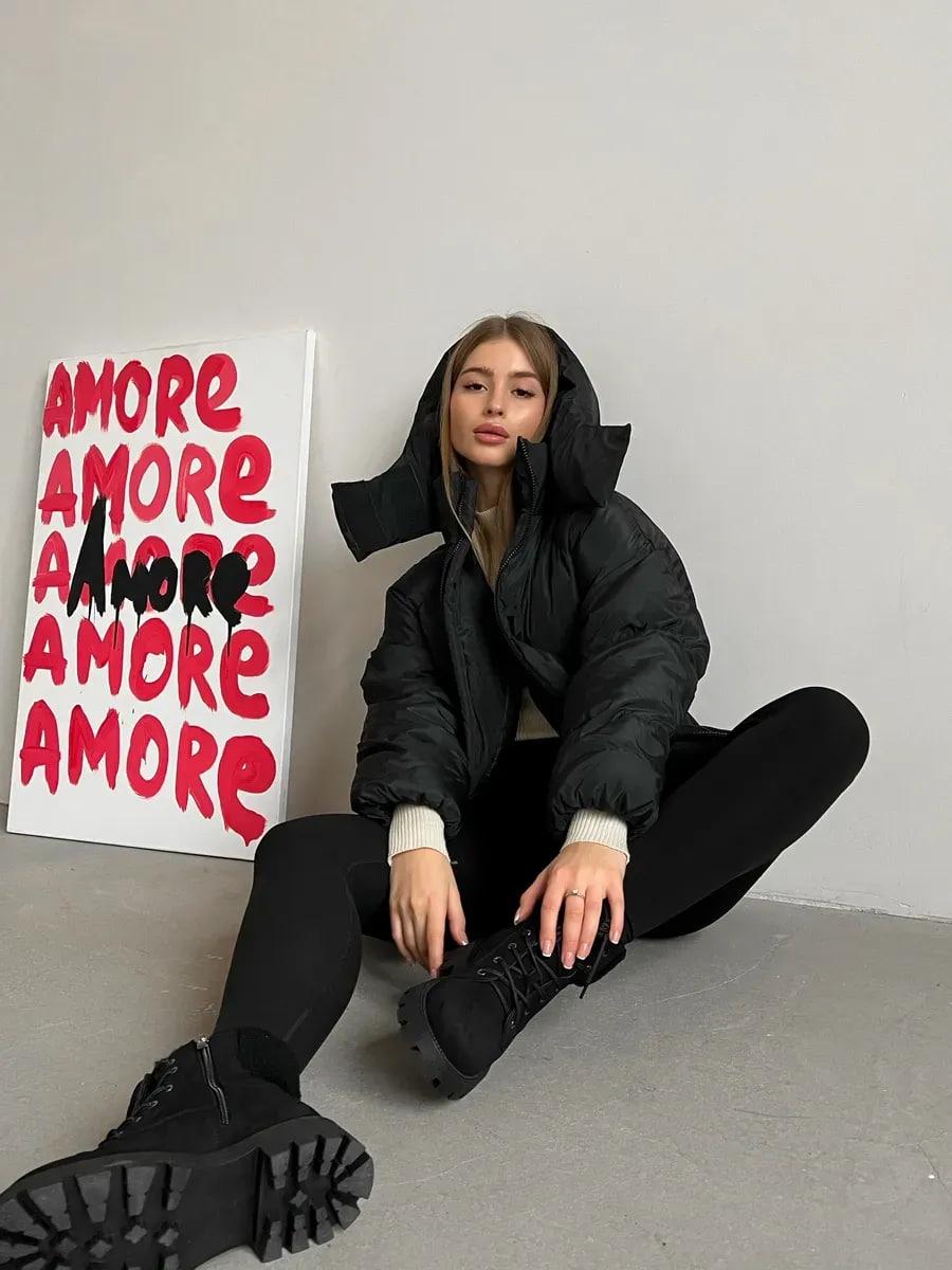 Пуховик жіночий Quadro зимовий до -15°С з капюшоном оверсайз L/XL Чорний (26531/1) - фото 8