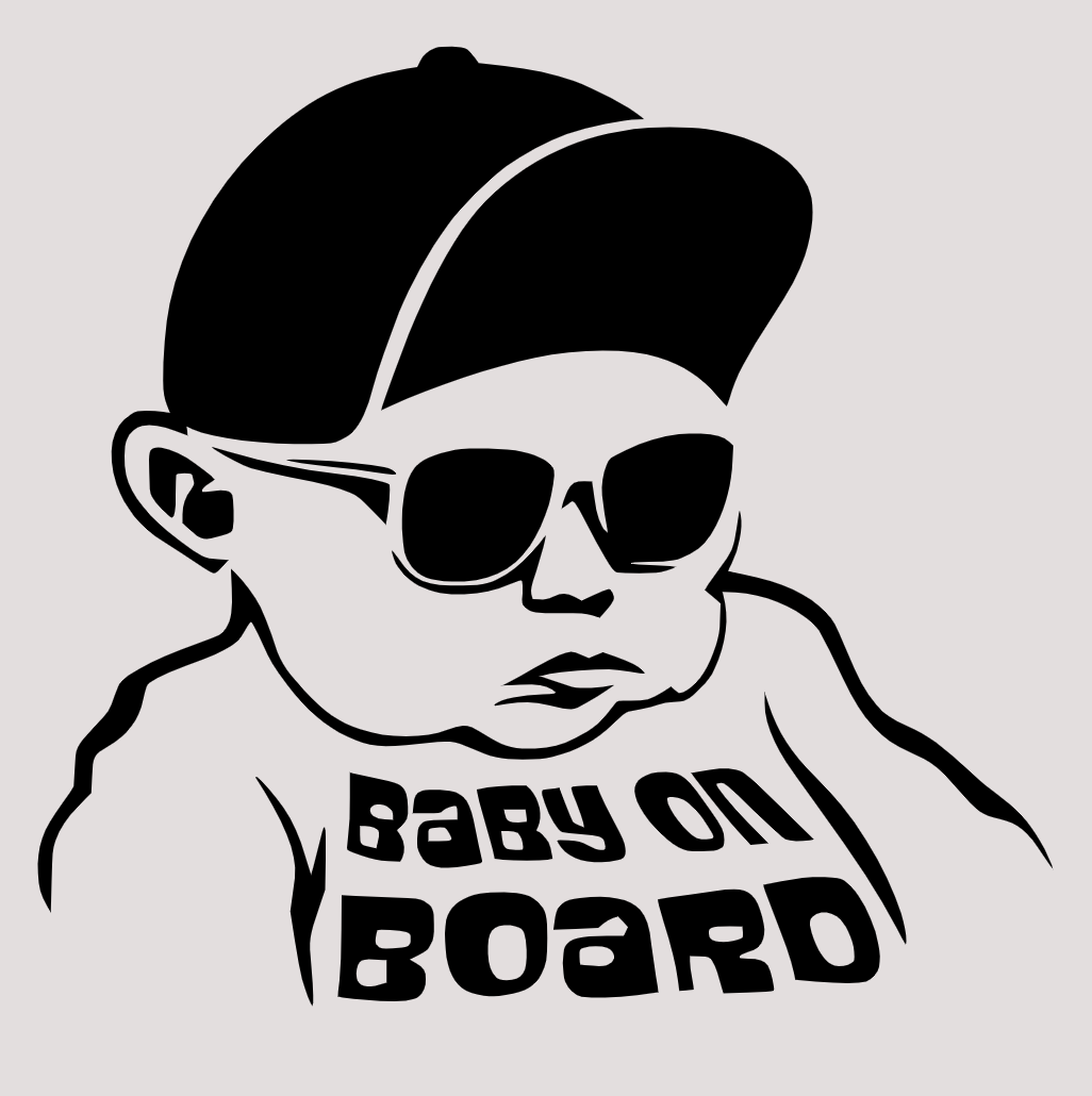 Наклейка на автомобиль виниловая Baby on Board-Ребенок в кепке и монтажная пленка 9x10 см (S-100-263)