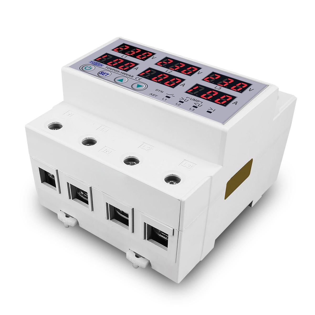 Реле цифрове контролю напруги та струму трифазне TOMZN TOVPD3-100VAS 100A 3x220V (19601)