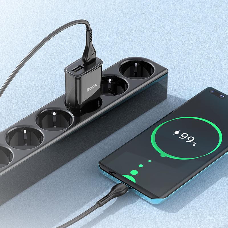 Сетевое зарядное устройство Hoco C88A 2USB 2,4A Type-C Черный (00000055840_2) - фото 3