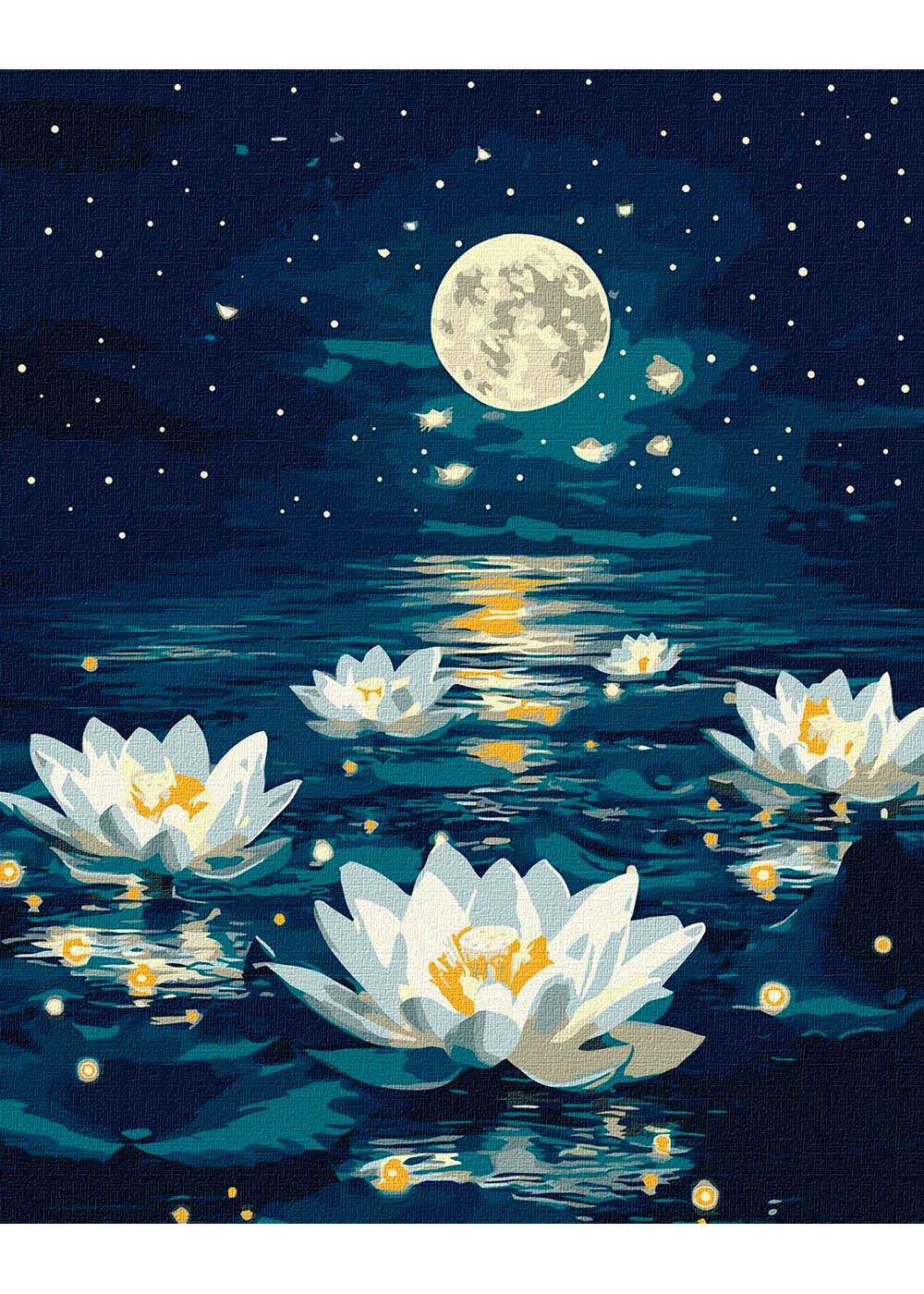 Картина по номерам Ideyka Лотос под сиянием с красками металлик extra 40х50 см (KHO6391)