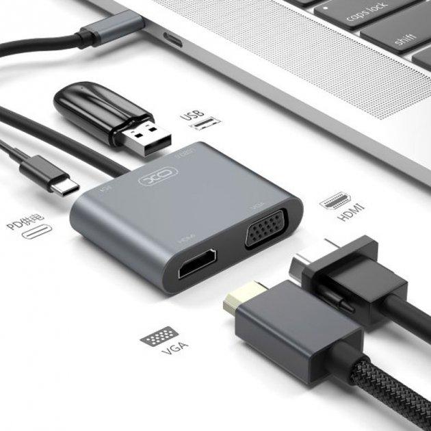 Хаб-USB XO HUB001 Type-C PD/USB 3.0/HDMI/VGA Steel - фото 5