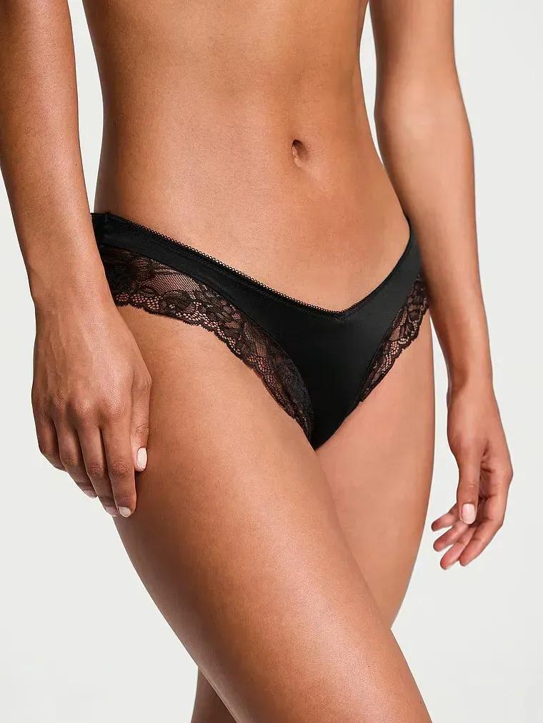 Трусики чики Victoria's Secret Very Sexy Lace-Trim High-Leg Cheeky Panty L Черный (26907904)