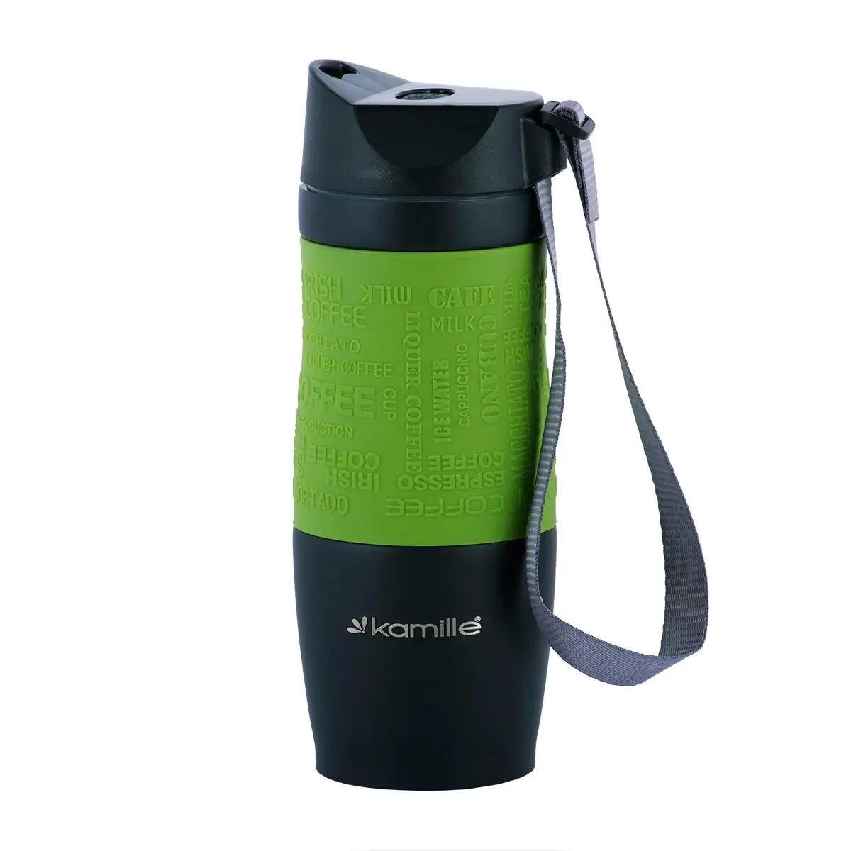 Термокружка Kamille 2052A с ремешком 380 мл Зеленый - фото 1