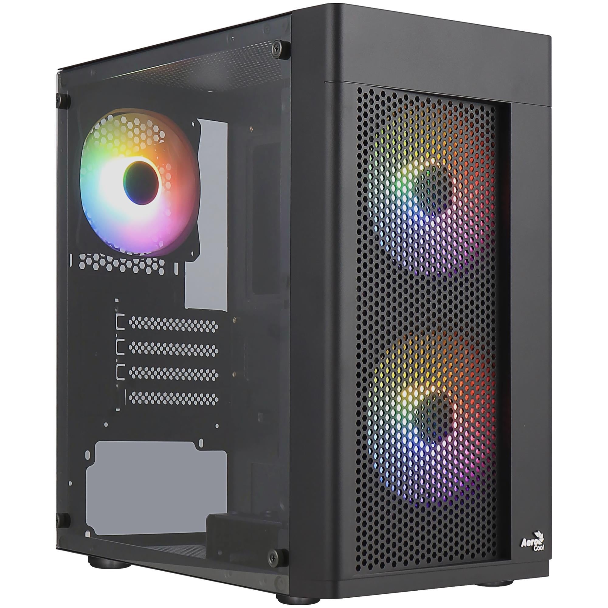 Корпус для ПК AeroCool Hexform-G-BK-v2 Mini-Tower 600W MicroATX/Mini-ITX FRGB Black (ACCX-PV38004.11)