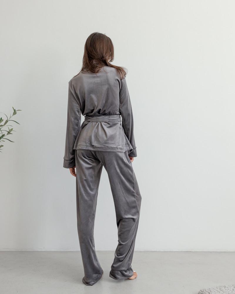 Пижама на запах велюровая р. 46 Серый (5004) - фото 6 Пижама на запах велюровая р. 46 Серый (5004) - фото 6