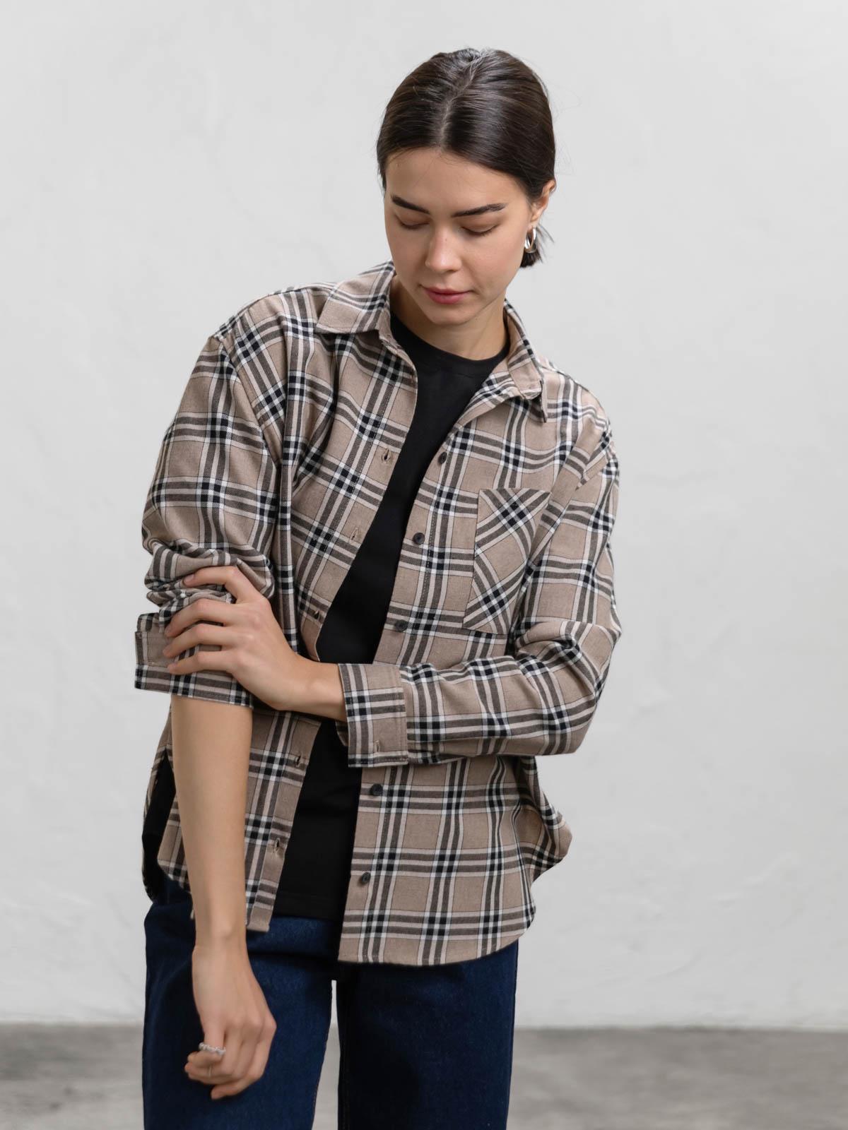 Сорочка жіноча бавовняна в клітинку FROMUS XL Коричневий (9511-15) - фото 6