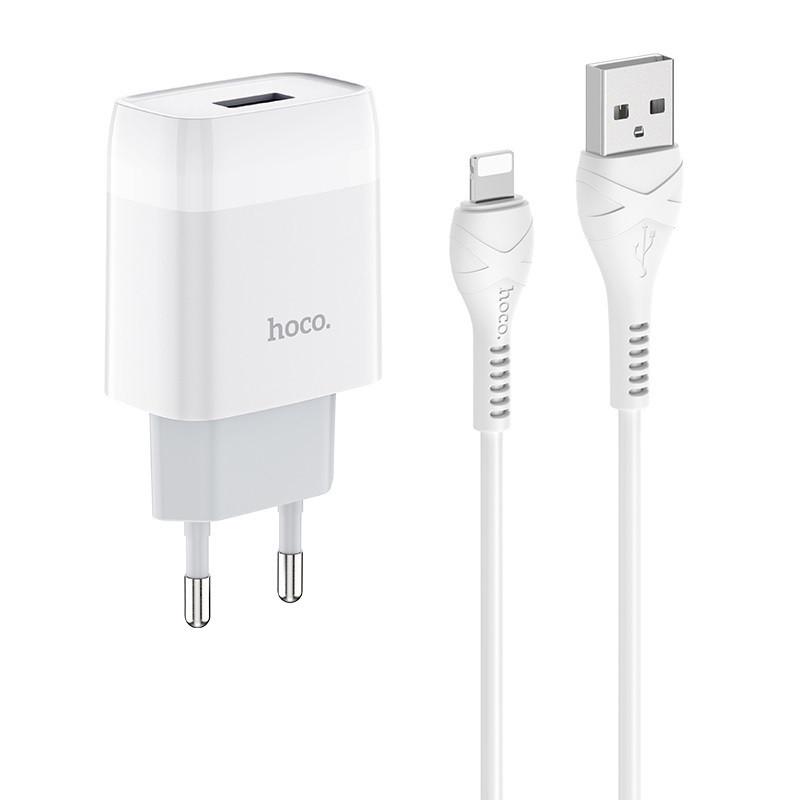Зарядное сетевое устройство универсальное Hoco C72A 1USB 2,1A с кабелем Lightning White Зарядное сетевое устройство универсальное Hoco C72A 1USB 2,1A с кабелем Lightning White