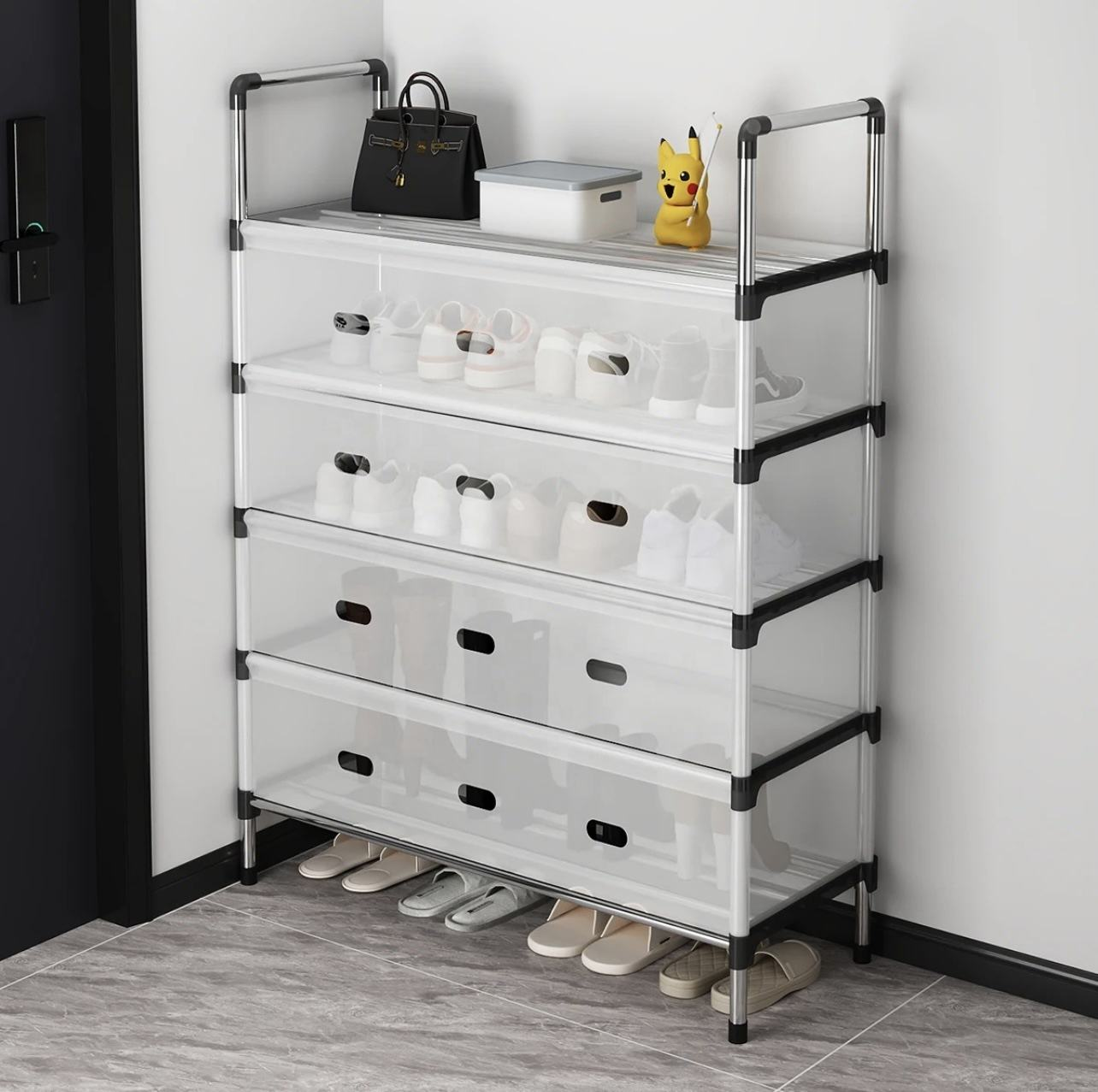 Шафа для взуття LS7932 на 4 полиці Modern Touch з металу та пластику Black (784780656) - фото 2