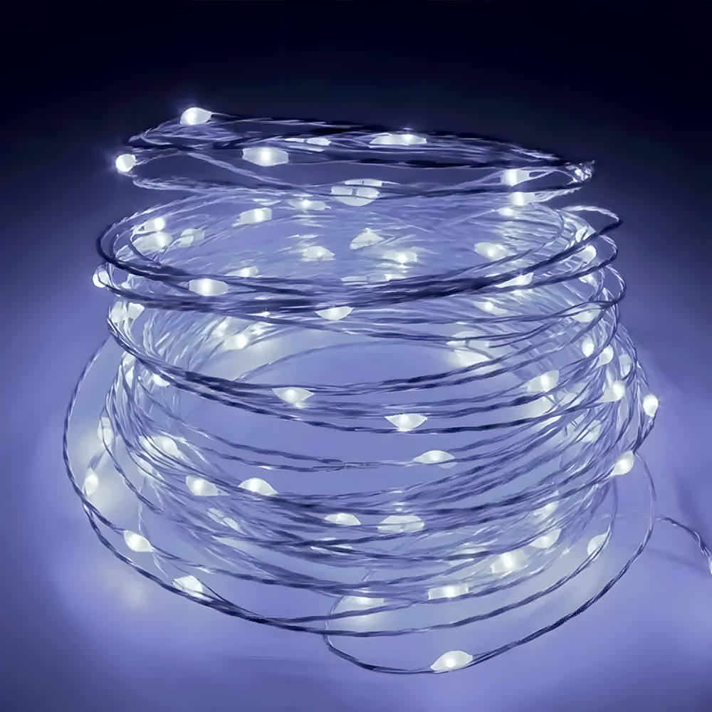 Гірлянда нитка Роса на батарейках 2хАА 5 м 50LED холодний білий - фото 10 Гірлянда нитка Роса на батарейках 2хАА 5 м 50LED холодний білий - фото 10