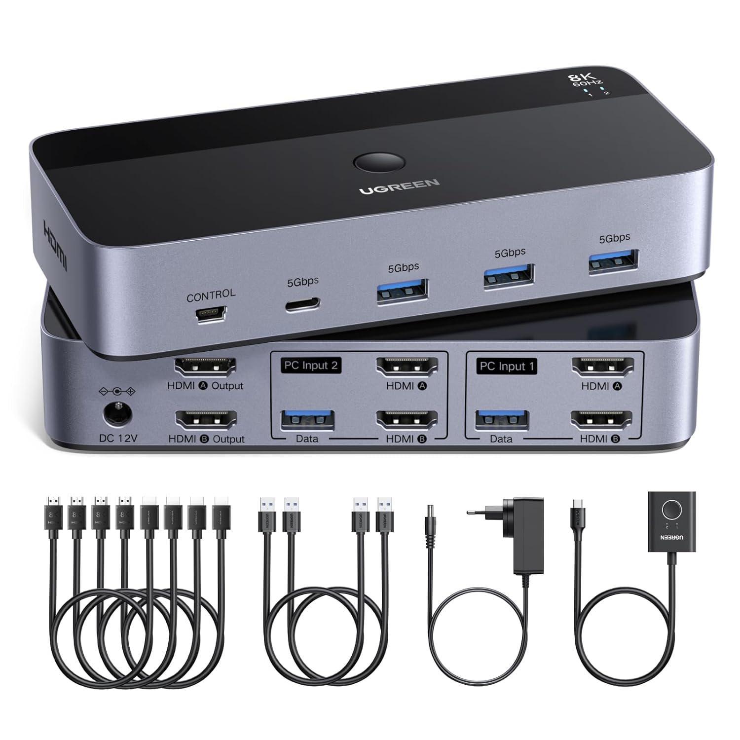 Переключатель двухсистемный UGREEN AK703 KVM HDMI 2.1 8K Серый космос (85100) Переключатель двухсистемный UGREEN AK703 KVM HDMI 2.1 8K Серый космос (85100)