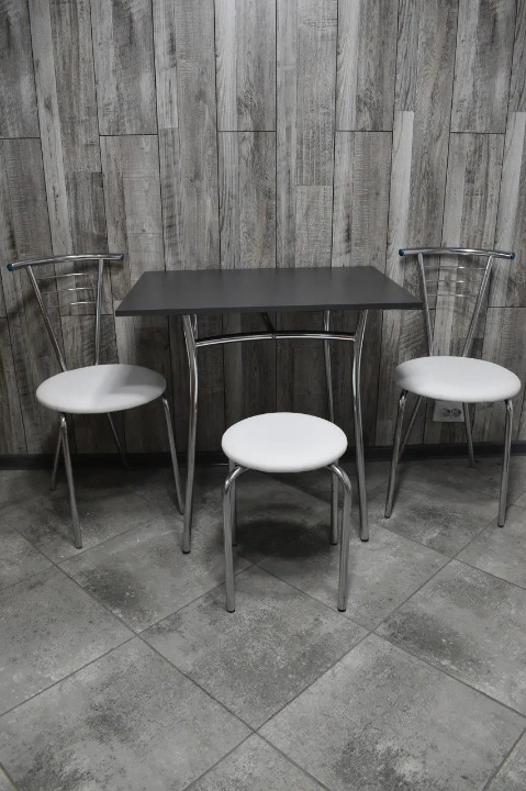Кухонний комплект Тіна Тріо стіл/стільці 2 шт./табурет в хром-каркасі 60х80х75 см Чорний/Білий (28374586)