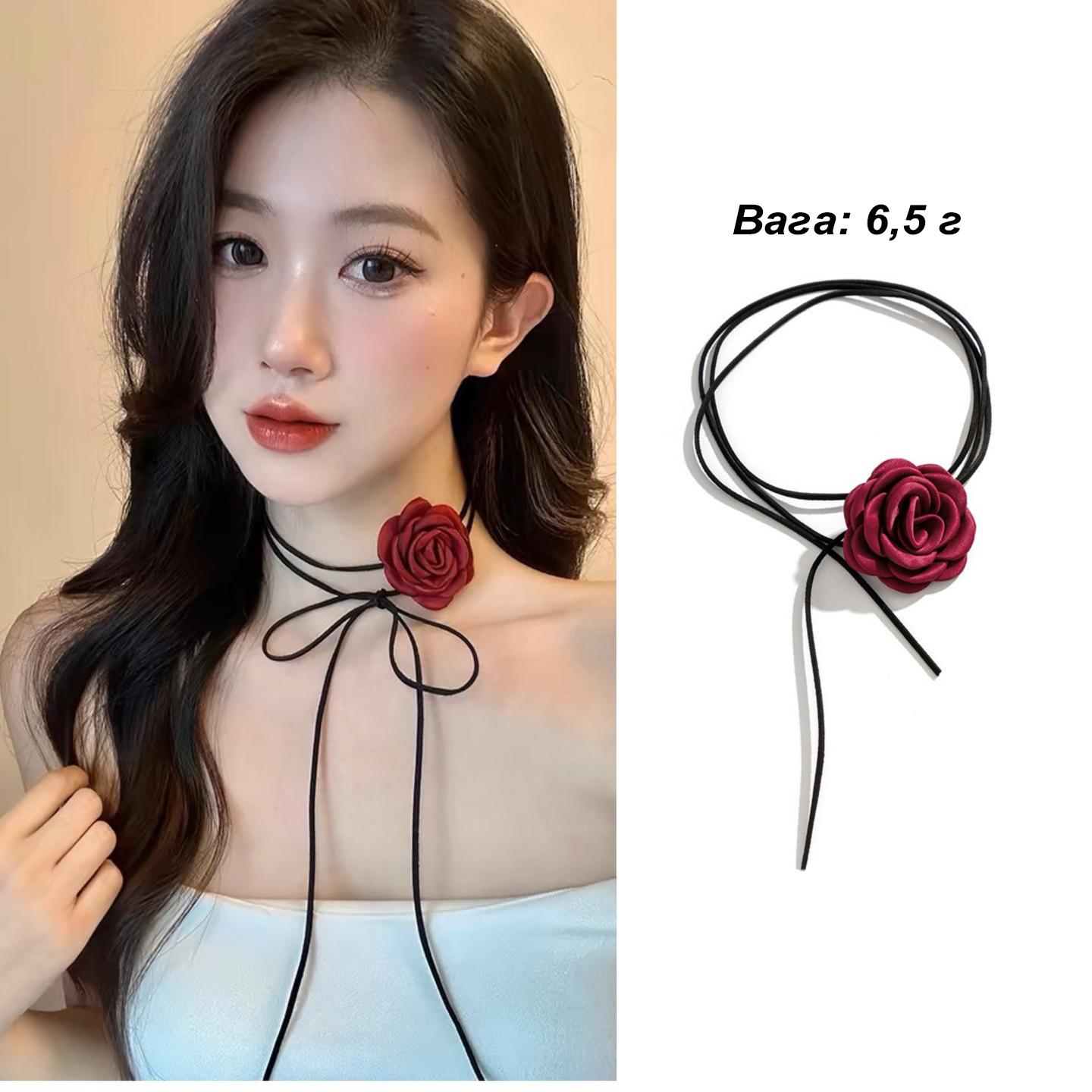 Чокер на шию з оксамитовою квіткою трояндою Чорний (U9389) - фото 4