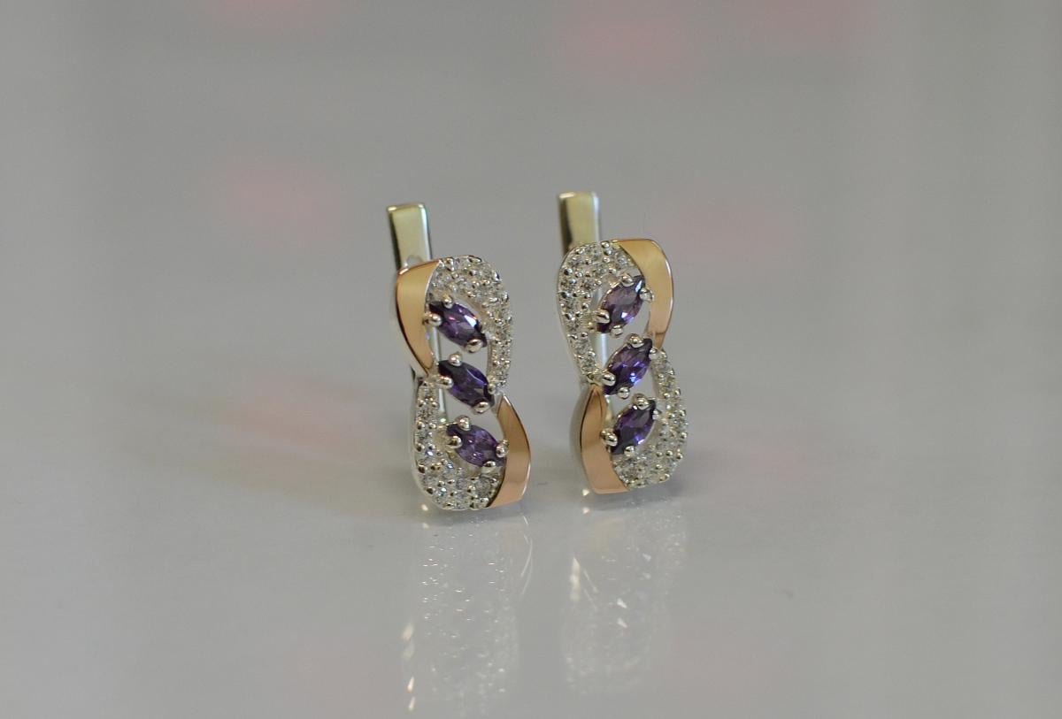 Срібні сережки із золотими пластинами 120с Фіолетовий