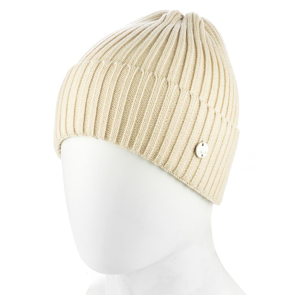 Шапка луковичка женская из вискозы Atrics WH893 с отворотом одинарной вязки Песочный