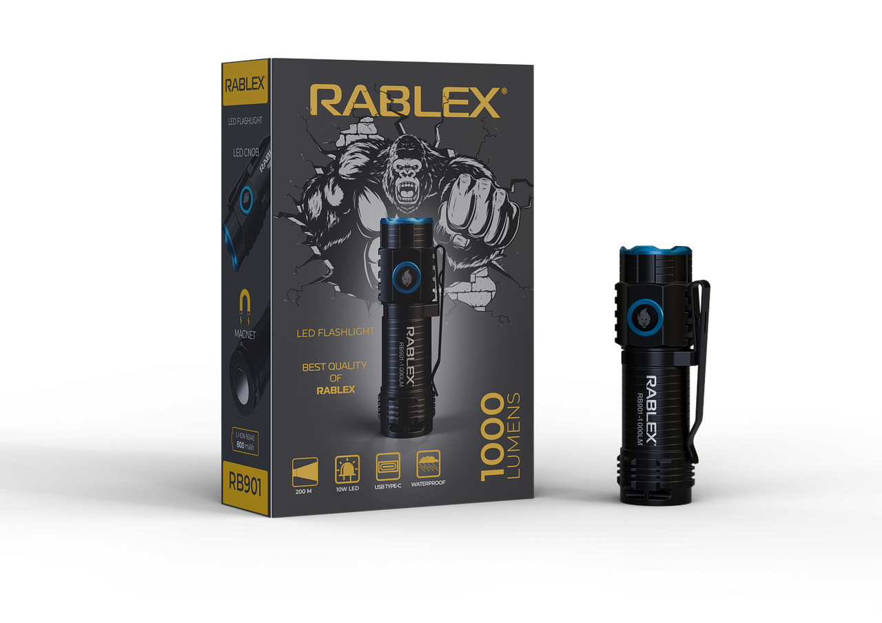 Ліхтарик ручний RABLEX акумуляторний 1х16340 650 mAh RB 901 USB режимів 4