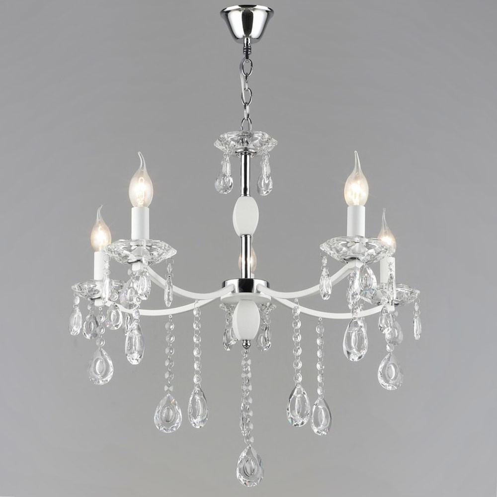 Люстра підвісна кришталева свічки Lighthouse SRS-20118/5 WT+CH Білий/Хром (113698)