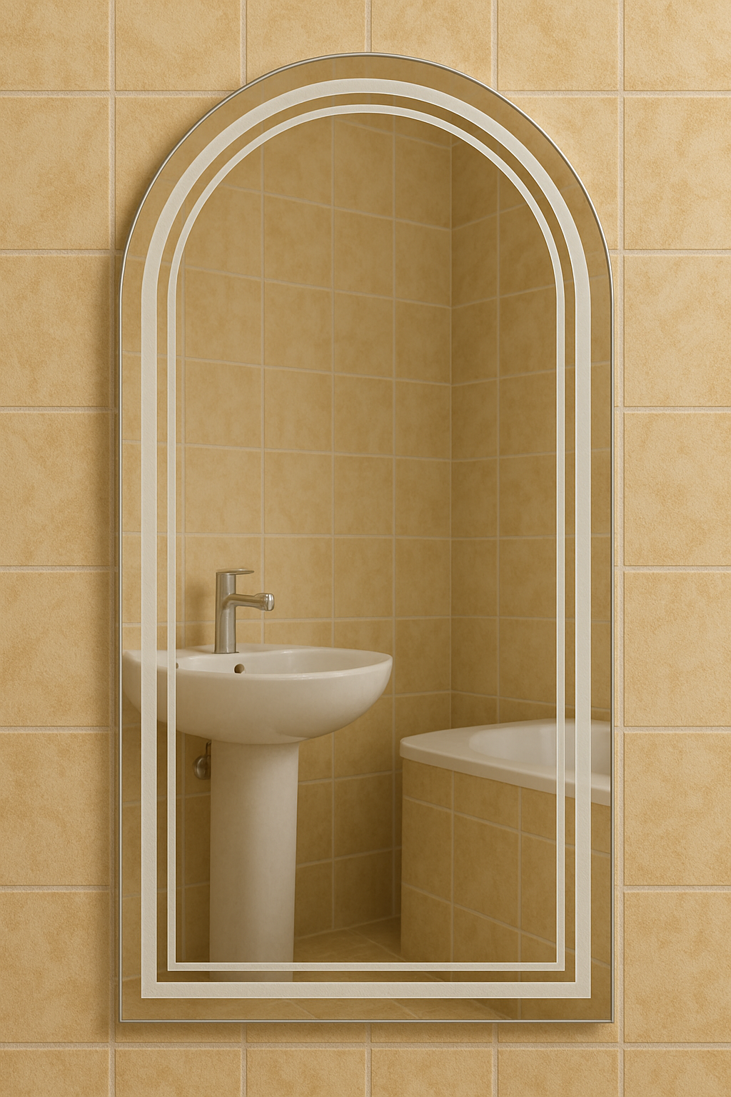 Зеркало пескоструйное в ванную MPS-12 80х60 см без подсветки арка