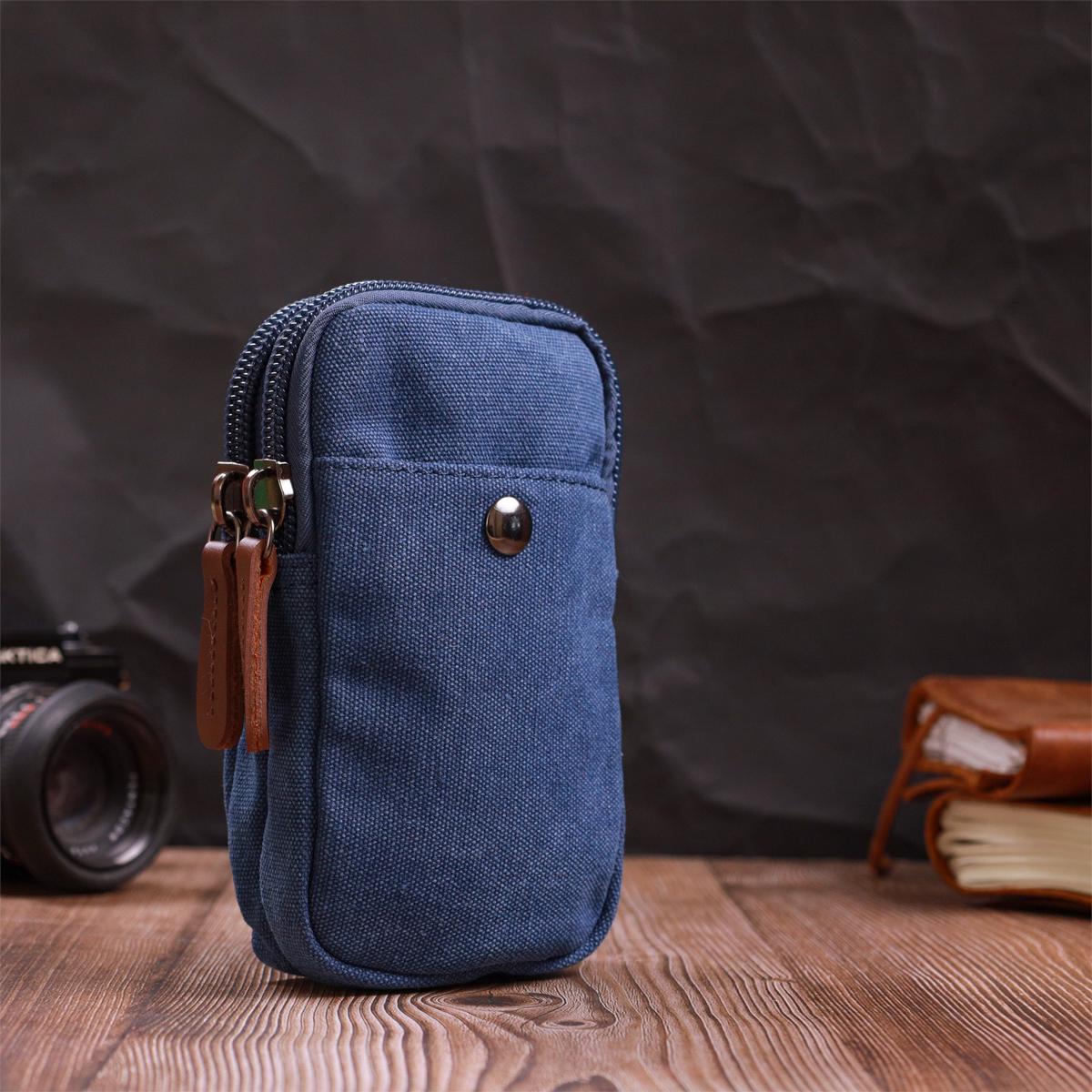 Мужская сумка-чехол на пояс Vintage Bag 22226 из текстиля с металлическим карабином Синий - фото 7