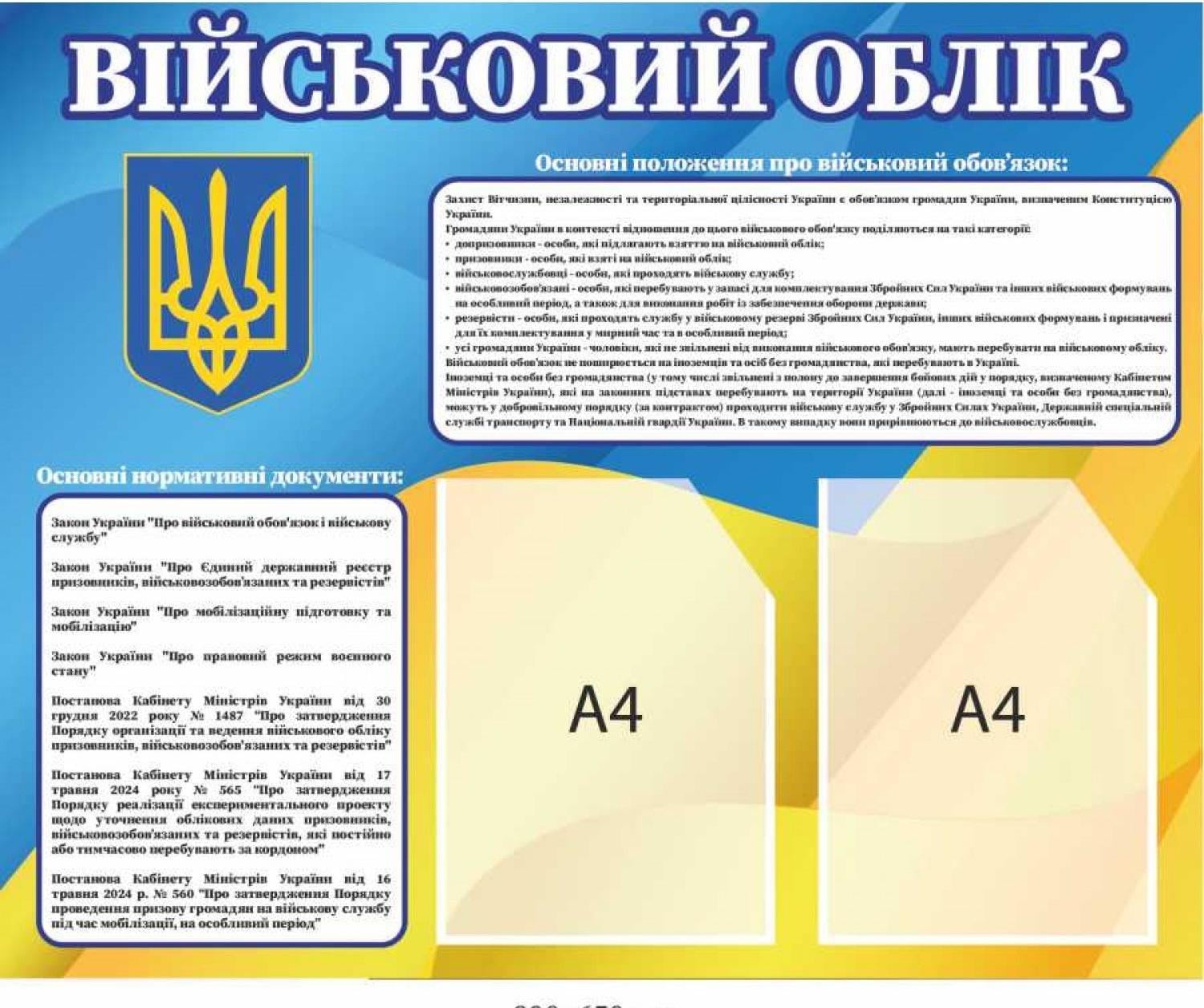 Стенд "Військовий облік" комбинированный информационный с карманами A4 (219076)