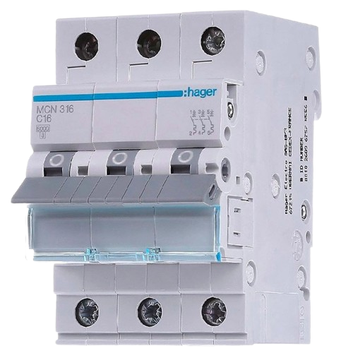 Автоматический выключатель модульный Hager MCN316 3 фаза C 16A ток короткого замыкания 6 kA