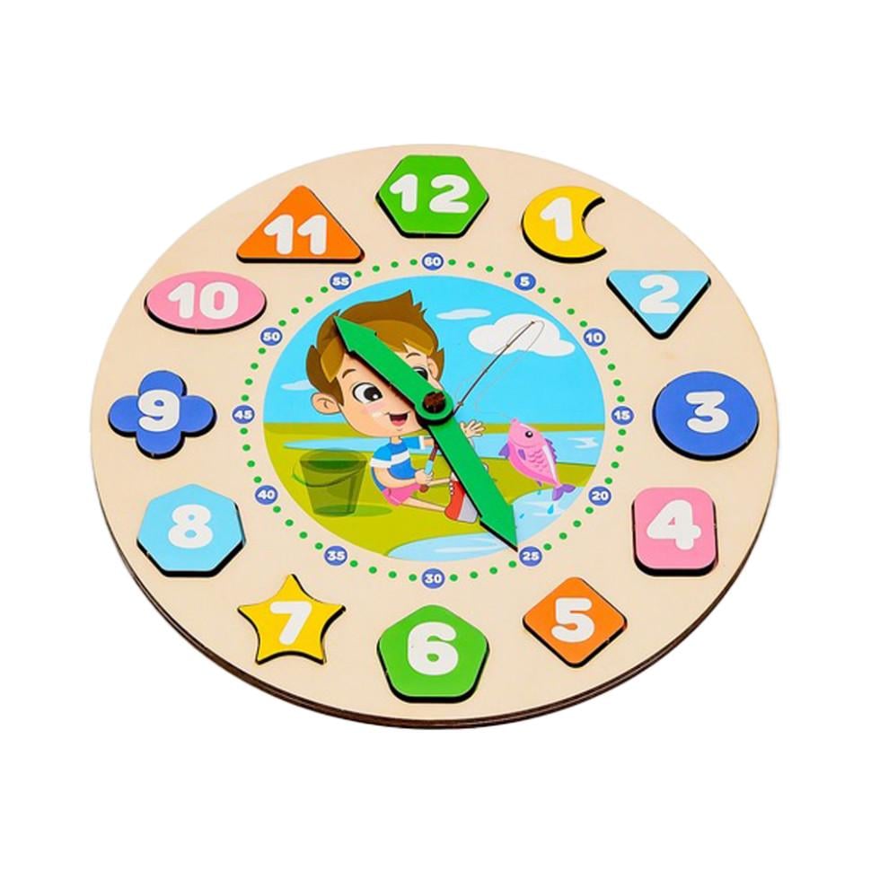 Дерев'яний сортер Годинник 20х20 см PuzzleOK для хлопчиків (ID-180-D-17)