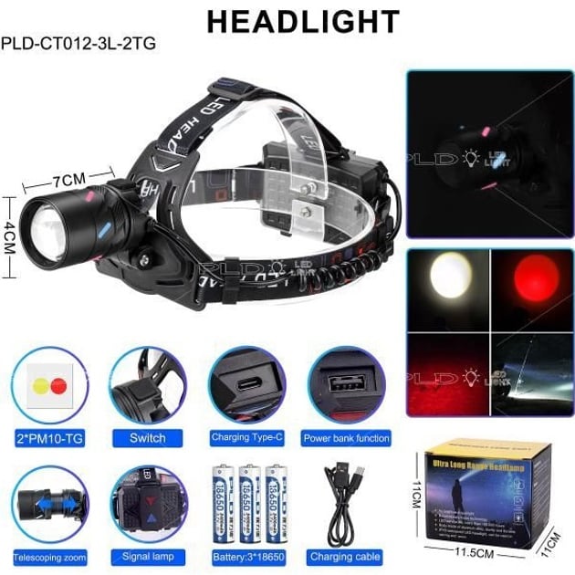 Фонарь налобный CT012-3L-2TG white/red Night vision fluorescence (tf5344) - фото 3